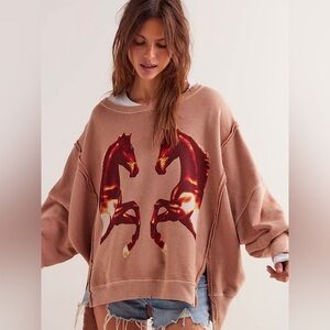 Sold Out! FREE PEOPLE WE THE FREE GRAPHIC CAMDEN PULLOVER - MIRRORED HORSES Med